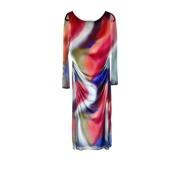 Vince Camuto Ruched Mesh Midi Bodycon Dress Long Sleeve Multi Size16 NWOT - Picture 6 of 12